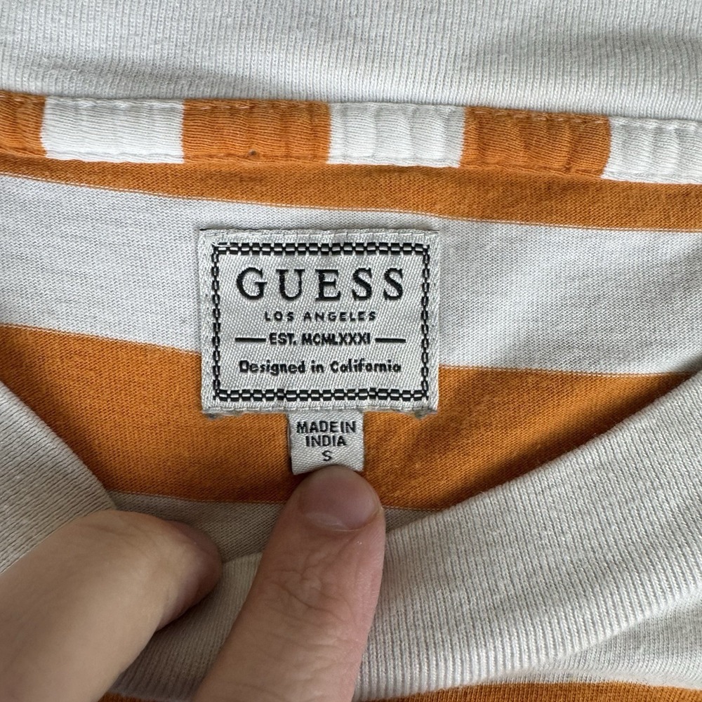 Guess Los Angeles Striped T‎ Shirt Embroidered Adult Size Small Orange White - Picture 3 of 9